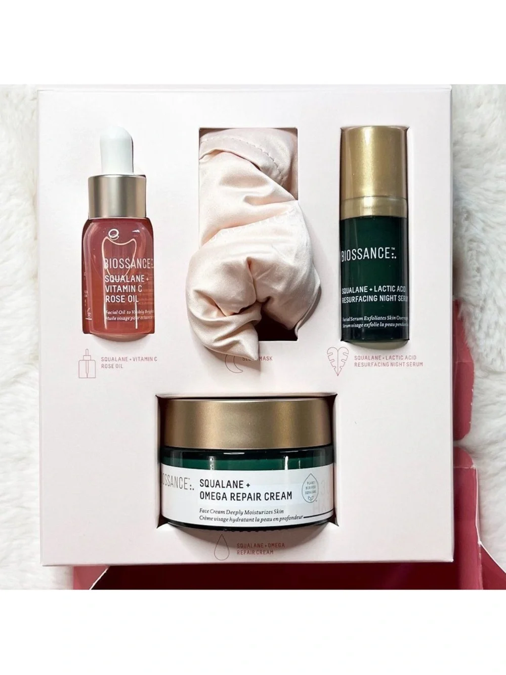 Biossance Love, Joy + Bestsellers Set - Omega Cream, Rose Oil, Lactic Acid -NIB